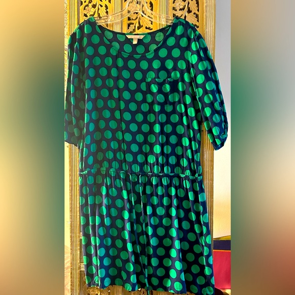 Banana Republic Dresses & Skirts - Blue Green Polka dot Banana Republic drop waist dress 3/4 sleeves Spring Casual